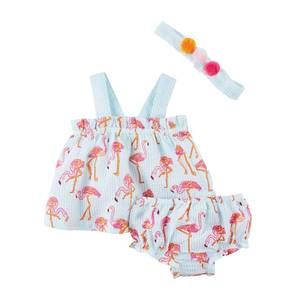 NEW MUDPIE flamingo pinafore set in blue/pink